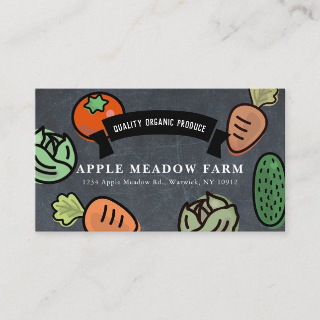 Farmers Market Vegetable Farm Chalkboard Business Card (Front)