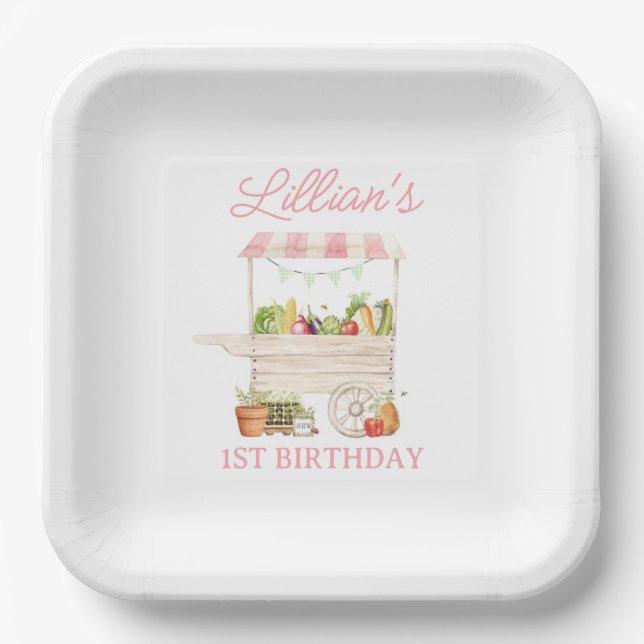 Farmers Market Vegetable Stand Birthday Paper Plate (Front)