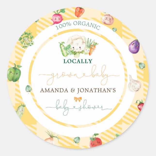 Farmers Market Vegetables Baby Shower Yellow Classic Round Sticker (Front)