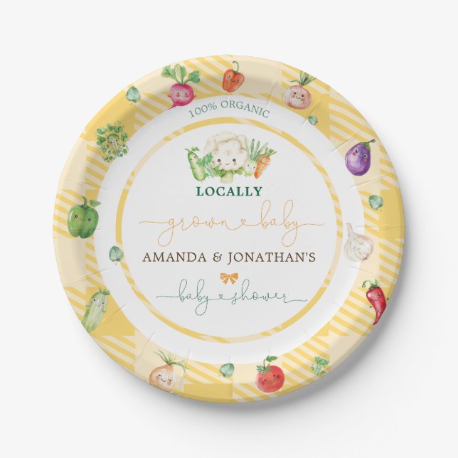 Farmers Market Vegetables Baby Shower Yellow Paper Plate (Front)