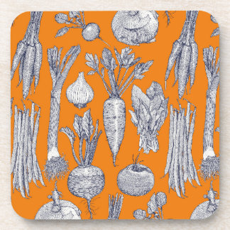 farmer's market vegetables navy blue satsuma coaster