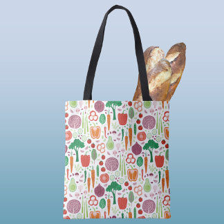 Farmers Market Vegetables Pattern Watercolor Tote Bag