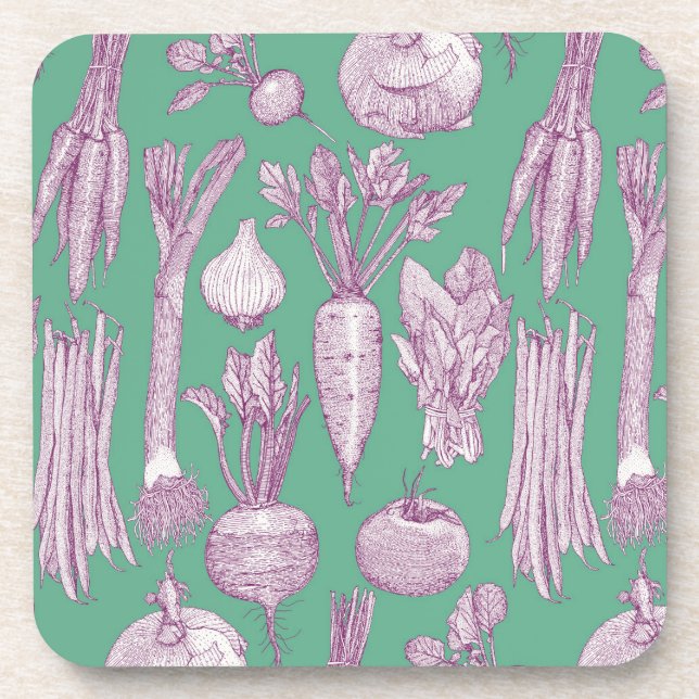 farmer's market vegetables purple peppermint coaster (Front)
