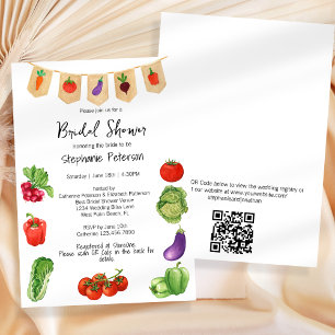Farmer's Market Veggies QR Code Bridal Shower Invitation