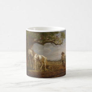 Farmers Resting in a Field With Horses and Plough Coffee Mug