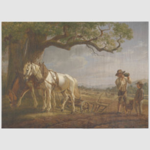 Farmers Resting in a Field With Horses and Plough Tissue Paper