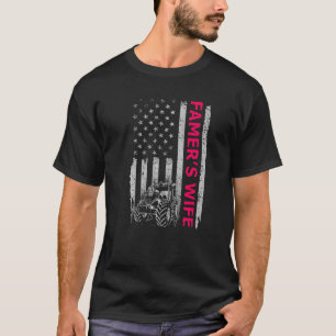Farmer's Wife Life Farm Tractor American USA Flag T-Shirt