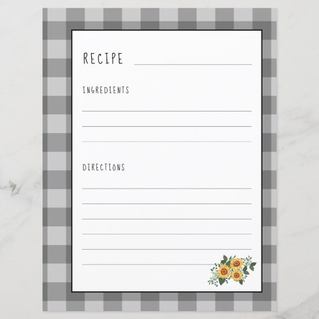 Farmhous recipe page for cookbook binder organiser (Front)