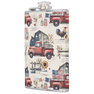 Farmhouse Americana Patriotic 4th of July Pattern Hip Flask