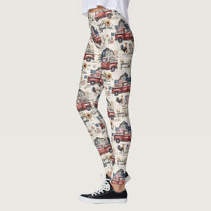 Farmhouse Americana Patriotic 4th of July Pattern Leggings