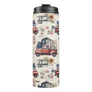 Farmhouse Americana Patriotic 4th of July Pattern Thermal Tumbler