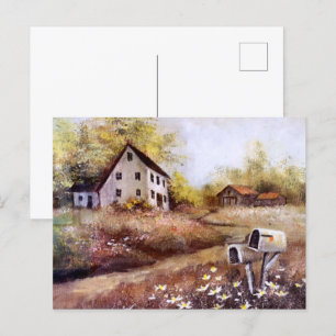 Farmhouse and Barn Rustic Farm  Country  Postcard