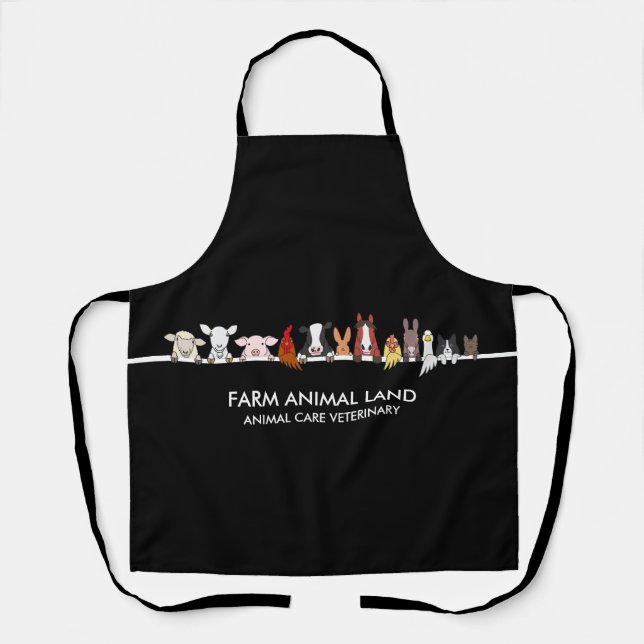 Farmhouse Animal Woodland Black Apron (Front)