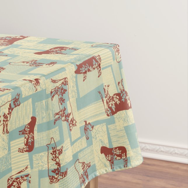 Farmhouse Animals Modern Pattern - Classic Country Tablecloth (In Situ)