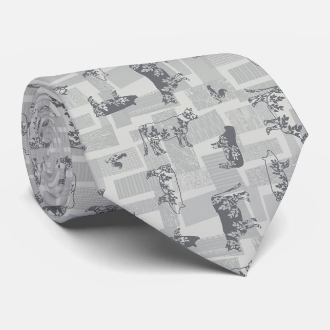 Farmhouse Animals Modern Pattern - Grey Tie (Rolled)