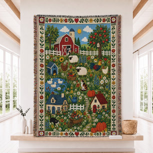 Farmhouse Animals Woven Throw Blanket