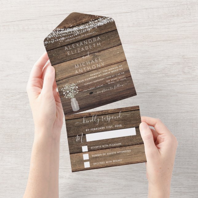 Farmhouse Baby's Breath Rustic Wedding All In One Invitation (Tearaway)