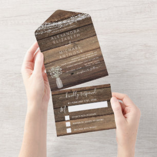 Farmhouse Baby's Breath Rustic Wedding All In One Invitation