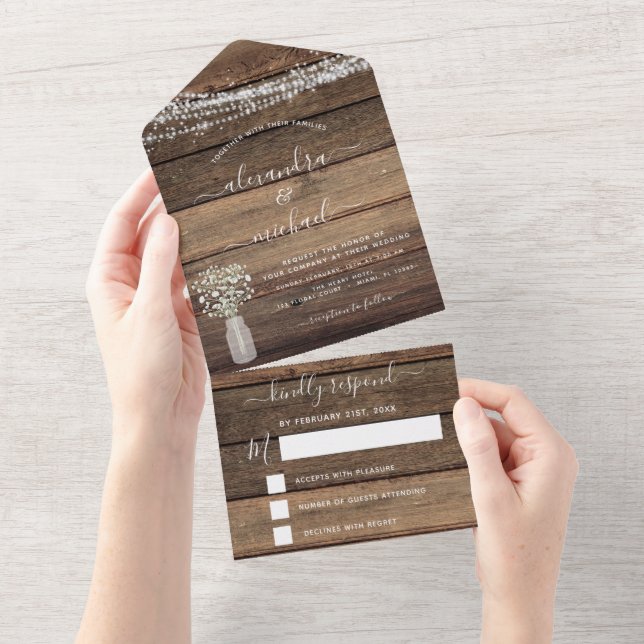 Farmhouse Baby's Breath Rustic Wedding RSVP All In One Invitation (Tearaway)