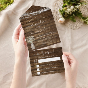 Farmhouse Baby's Breath Rustic Wedding RSVP All In One Invitation