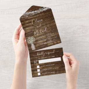 Farmhouse Baby's Breath Rustic Wedding RSVP  All In One Invitation