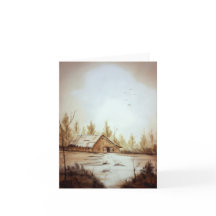 Farmhouse Barn Landscape Painting Note Card