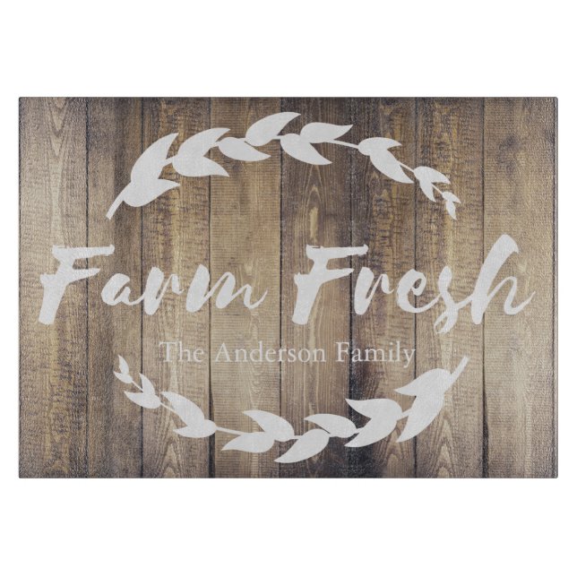 Farmhouse Barn Wood White Laurels Family Name Cutting Board (Front)