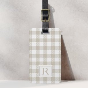 Farmhouse Beige Buffalo Check Monogram Luggage Tag
