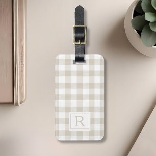 Farmhouse Beige Buffalo Check Monogram Luggage Tag