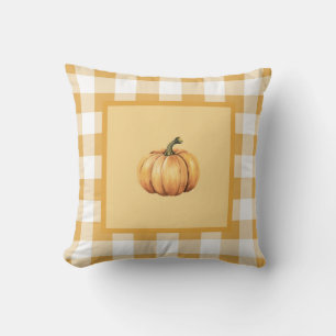 Farmhouse Beige Plaid Pumpkin Fall Decor Cushion