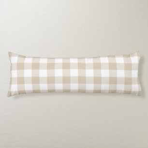 Farmhouse Beige Rustic Gingham Check Plaid Body Cushion