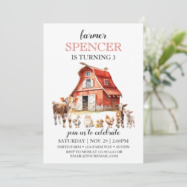 Farmhouse Birthday Barn Animals Party Invitation (Standing Front)