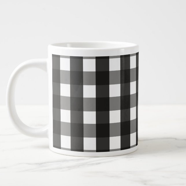 FARMHOUSE BLACK AND WHITE GINGHAM CHECK LARGE COFFEE MUG (Left)