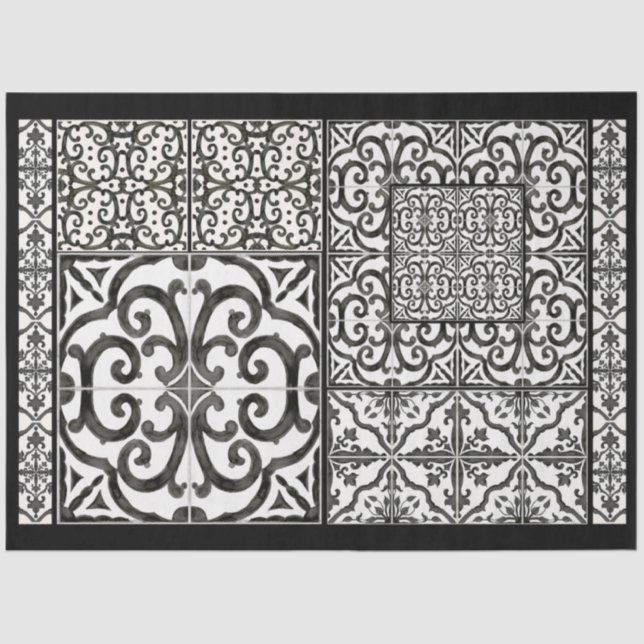 Farmhouse Black and White Tile Furniture Decoupage Tissue Paper (Front)