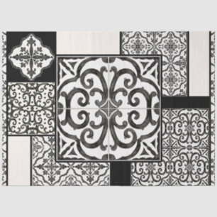 Farmhouse Black and White Tile Pattern Decoupage Tissue Paper