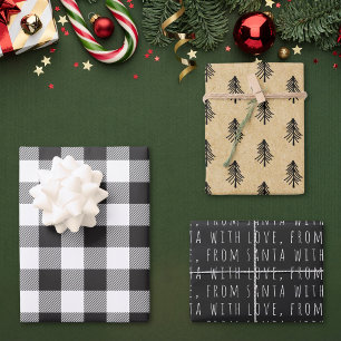Farmhouse Black Buffalo Check Christmas Wrapping Paper Sheet