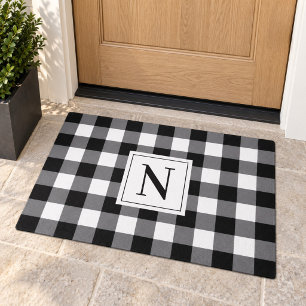 Farmhouse Black Buffalo Check Monogram Doormat