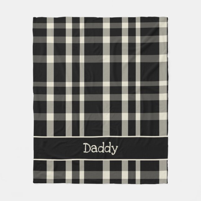 Farmhouse Black Cream Plaid with name Fleece Blanket (Front)