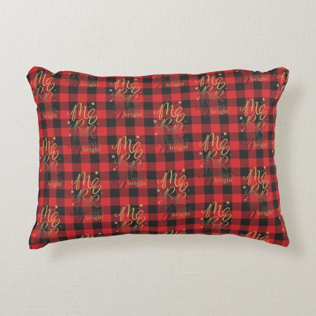 Farmhouse Black Red Plaid Christmas Decorative Cushion (Front)