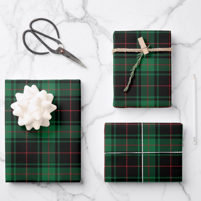 Farmhouse black red rustic tartan plaid pattern wrapping paper sheet (Front)
