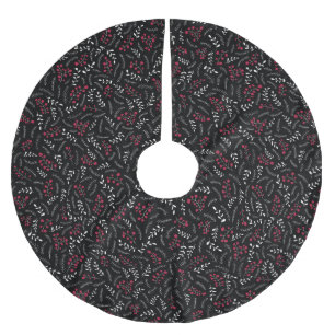 Farmhouse black red white rustic foliage pattern brushed polyester tree skirt