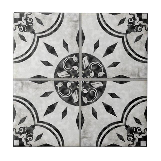 Farmhouse Black White Pattern Country Chic Rustic Tile (Front)