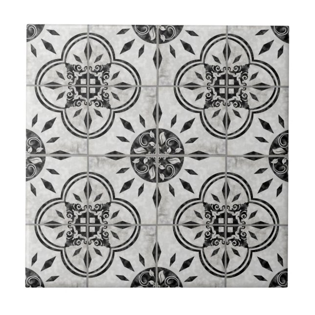 Farmhouse Black White  Pattern Rustic Country Chic Tile (Front)