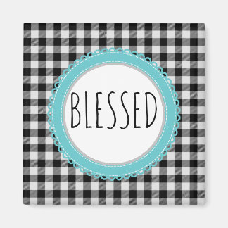Farmhouse Blessed Black Buffalo Plaid & Teal Magnet