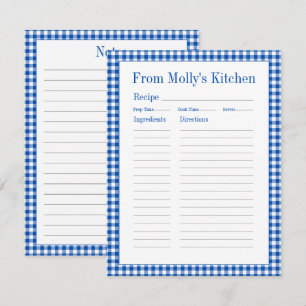Farmhouse Blue and White Gingham Plaid Recipe Enclosure Card