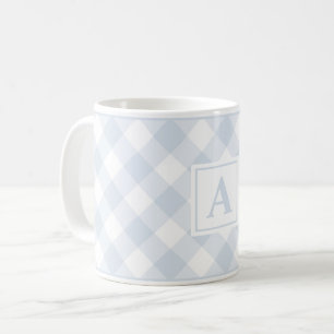 Farmhouse Blue Buffalo Plaid Check Monogrammed Mug