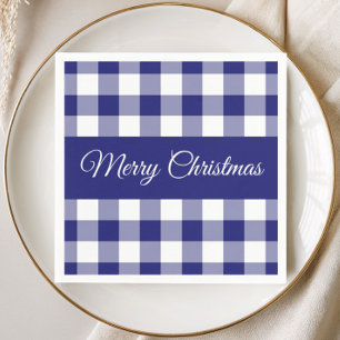 Farmhouse Blue Checks Merry Christmas  Napkin
