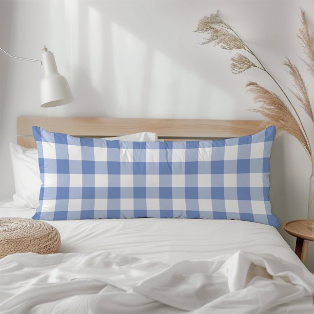 Farmhouse Blue Rustic Gingham Check Plaid Body Cushion (Creator Uploaded)