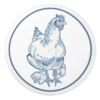 Farmhouse Blue & White Chicken Hen Chicks Delft