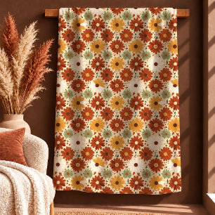 Farmhouse Boho Burnt Orange Mustard Daisy Blanket